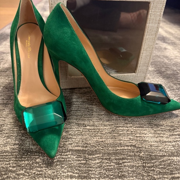 Gianvito Rossi Shoes - Elegant Green Stiletto Heels with Jewel Accent